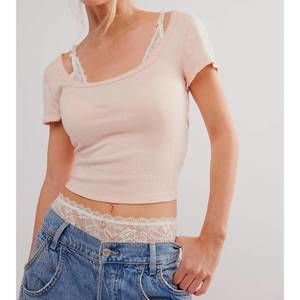 NEW FREE PEOPLE end game pointelle baby tee in peach dust